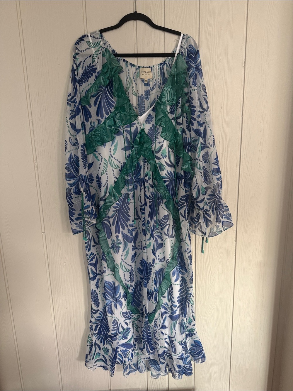 ASOS Hope and Ivy Blue and Green Floral Ruffle beach coverup